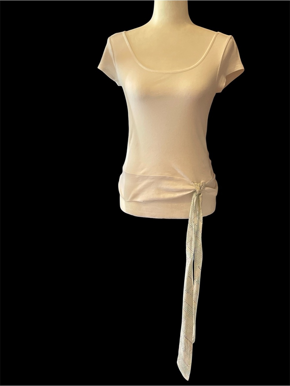 The Limited top tee with sash bow tie white XS cotton short sleeve